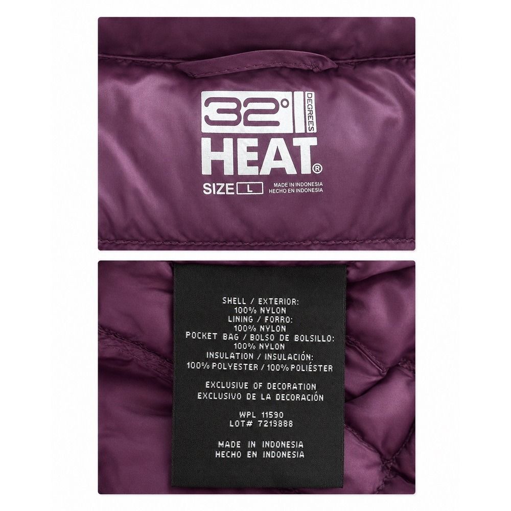 32 Degrees Heat Purple Plum Quilted Puffer Vest Womens Large Full Zip - Picture 3 of 4